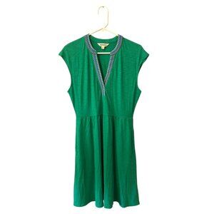 Boden Chloe Embroidered V-Neck Sleeveless Dress Size 8 Emerald Green Knee Length